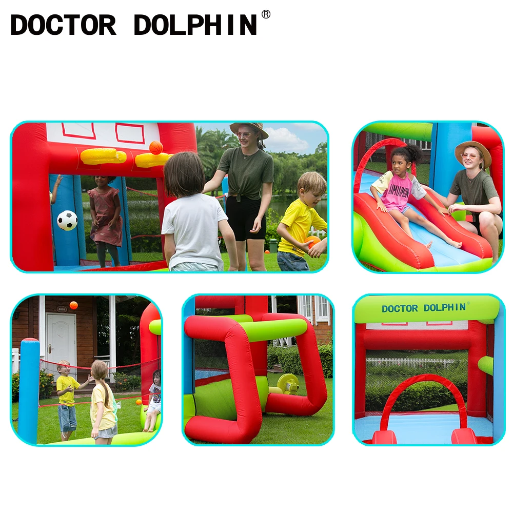 Надувной воздушный замок Doctor Dolphin с голубым мультяшным рисунком для
