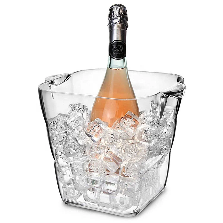 Factory Manufacture Multifunction Plastic Insulated Clear Square Ice Bucket