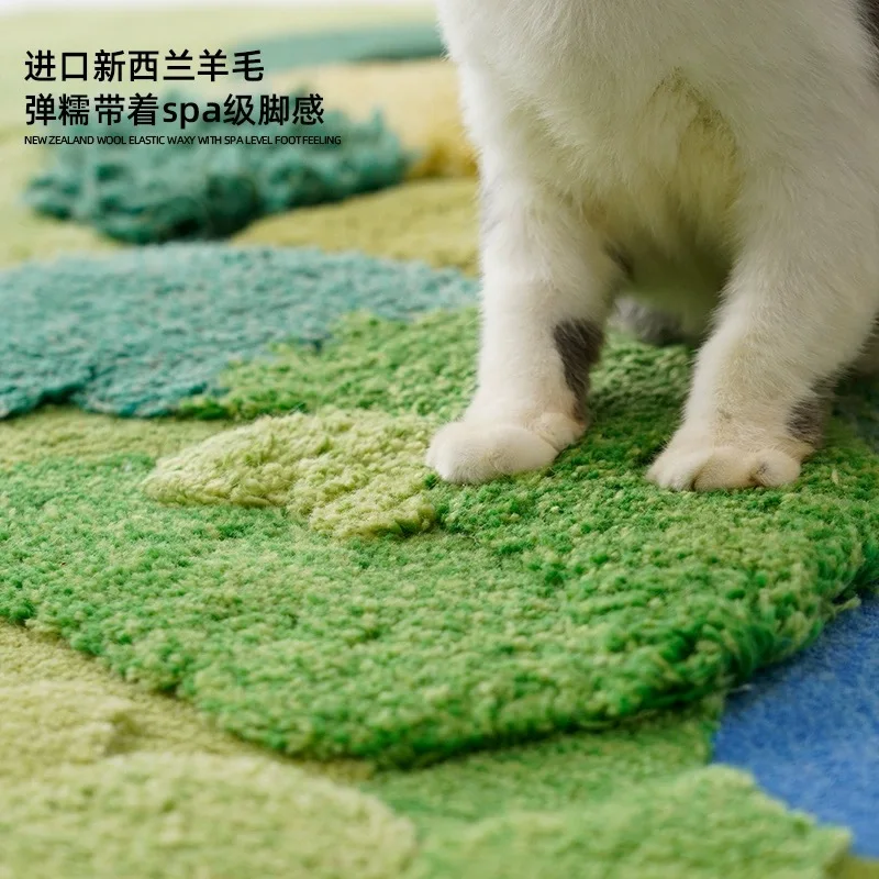 Plush Forest Moss Landscape Hand-made Wool Fluffy Carpets And Rugs Living Room