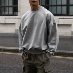 Oversize Hip Hop Boxy Blank Sweater O Neck Hoodie Premium Heavy Cotton Drop Shoulder Crew Neck Crewneck Custom Sweatshirt Men