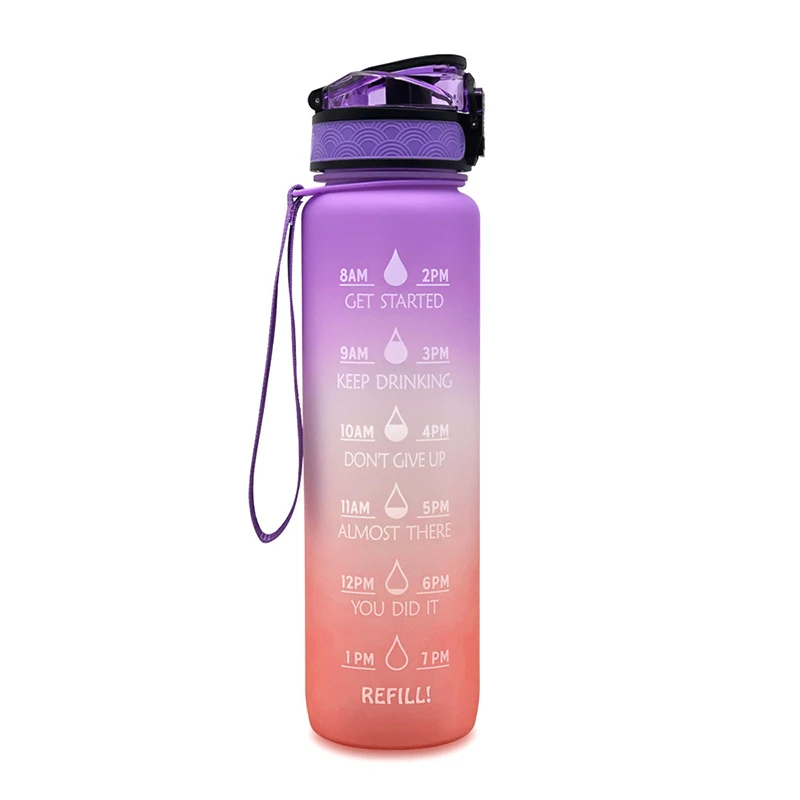 Gradient Big Capacity Tritan Colorful Changing Cups Plastic Bottle with Carrying Loop and Flip Lid