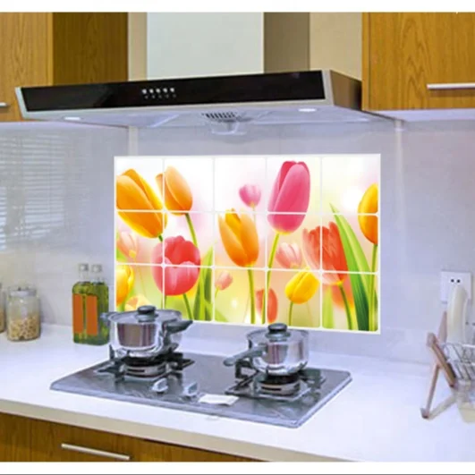 3008 г., наклейка с цветком тюльпана Adesivo, настенная наклейка с цветами, маслостойкие наклейки для кухни