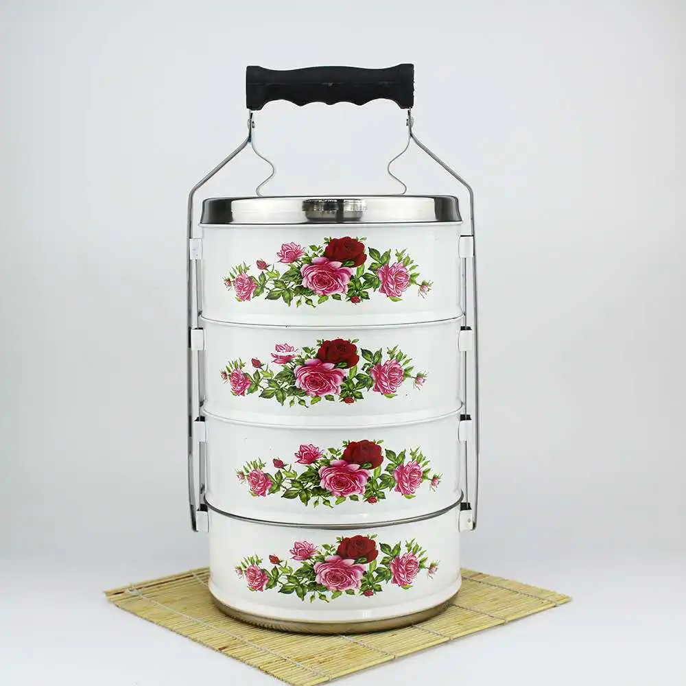 Hot sale multi layers colorful tier with flower pattern of stainless steel food carrier lunch box