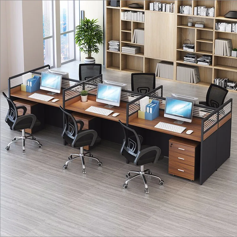 Wholesale  price office desk furniture wooden design 4 person work station desks
