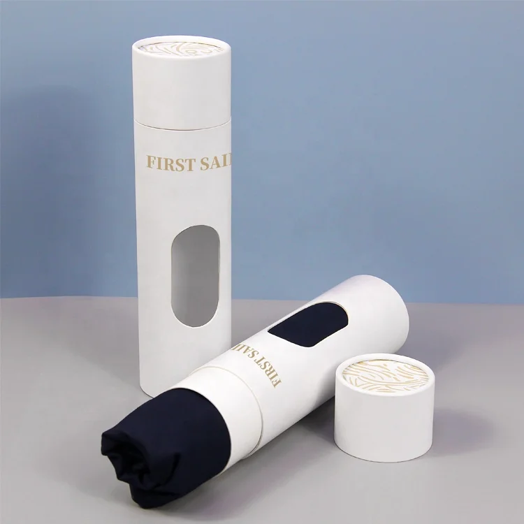 Wholesale eco friendly custom round shape white card paper packing gift box scarf clothing packaging tube with cut window