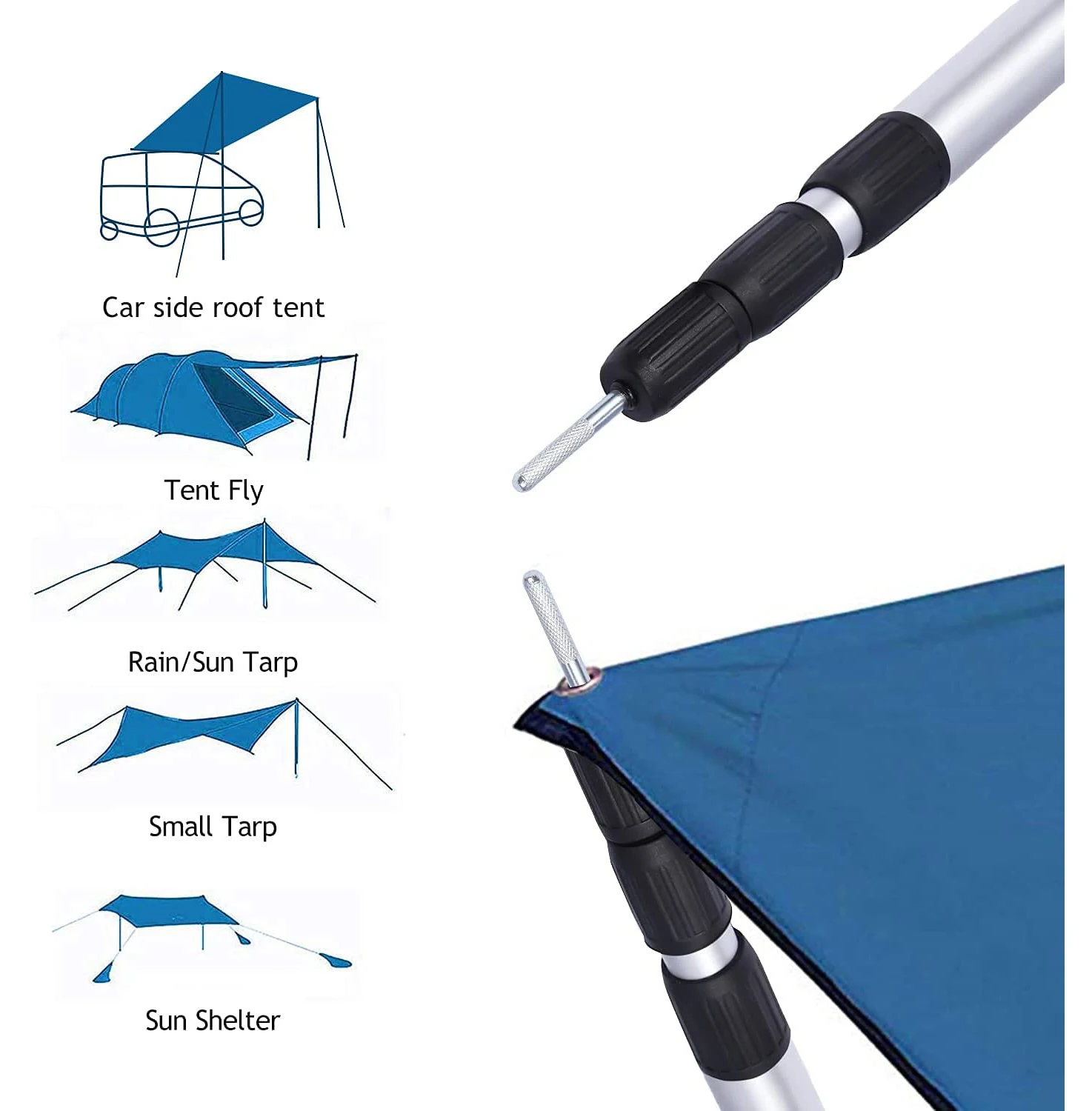 Goodwin Telescopic Tent Pole Set of 2,  Aluminium Pole for Tarp, Tent, Awning, Camping