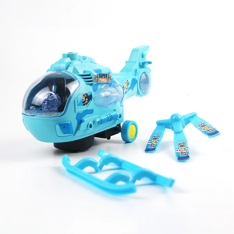 Wholesale battery operated electric rotating propeller plane universal light sound plastic flying small helicopter toy for baby