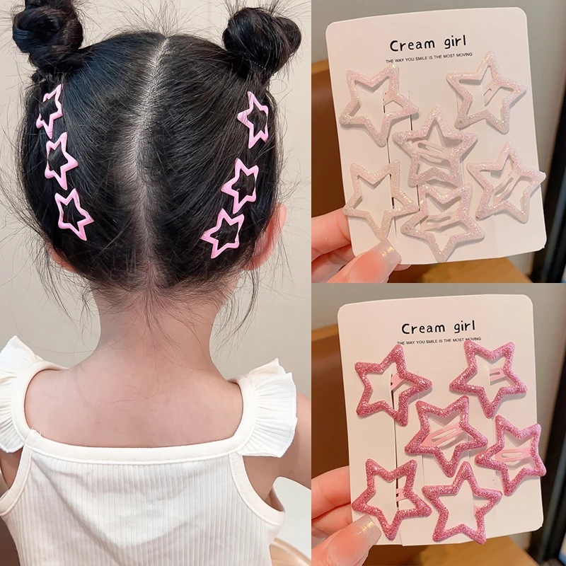 6pcs Set Kids Girls Fancy Cute Bling Shinning Hair Organizer Hair Clips Handmade Mini Star Hair Accessories