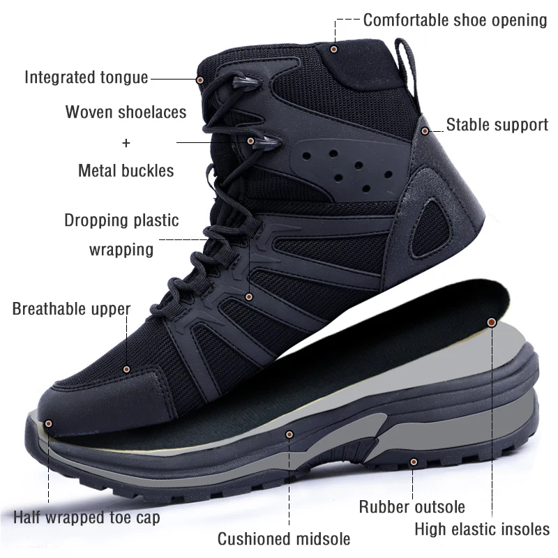Tronyond Outdoor Sport Lightweight Mesh Breathable Hunt Mountain Climbing Boots Desert Black Tactical Boots Hiking Boots for Men