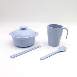 Eco-friendly Baby Child Bowl Spoon Chopsticks Cup Dinnerware Healthy Wheat Straw Children Tableware Set