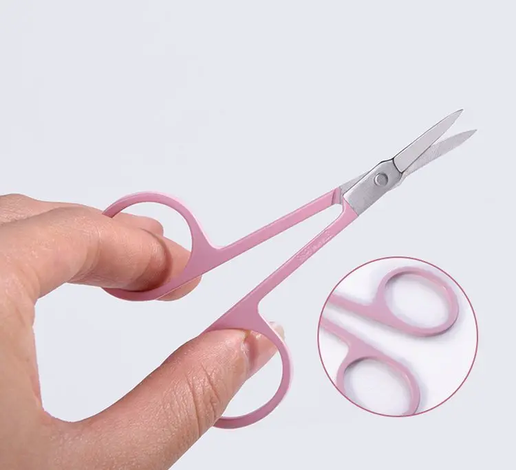 
Premium Quality Stainless Steel Mini Curved Blade Pink Eyelash Scissors Private Lable Black Eyebrow Scissor with Custom Logo 