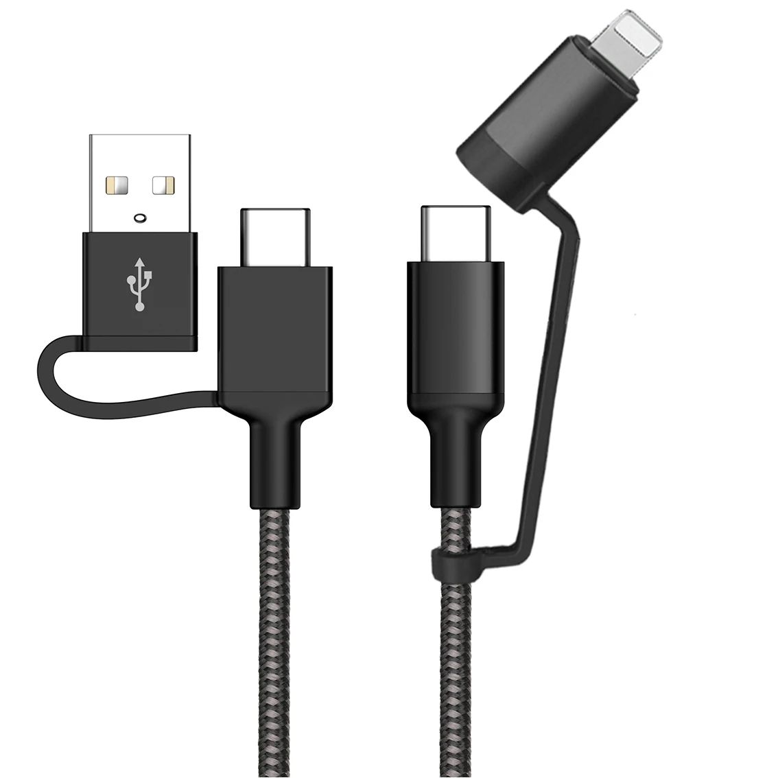 USB cable OEM 4 in 1 Multi Charger Cable USB A to USB C/Lighting Type-C to C/Lighting PD Fast Charging Cable for mobile phone