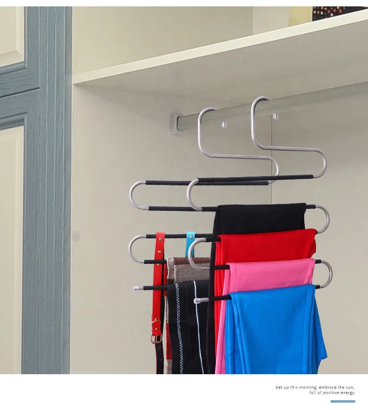 Space Saver Stainless Steel S Magic Pants Hangers Trousers Rack Closet 5 layers Multi-Purpose S Trousers rack