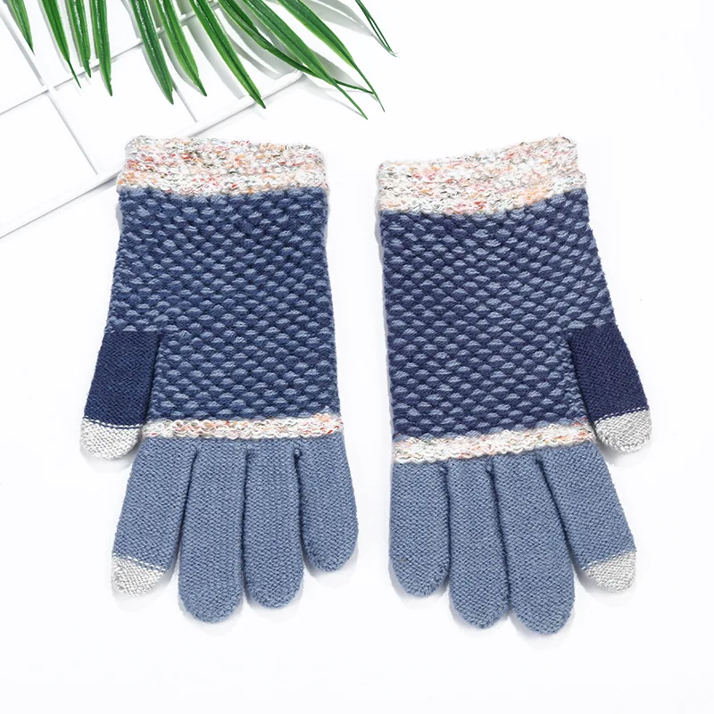 Factory direct sale touch screen knitted winter gloves warm gloves tye dye color jacquard wrist gloves