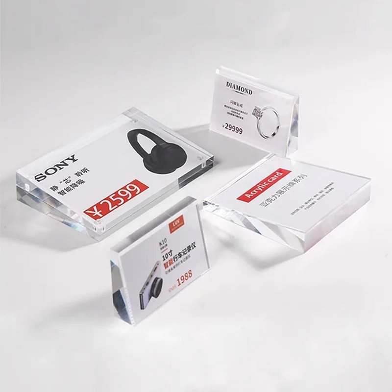 3.9*3.9 inch Ecofriendly Desktop Double Magnetic Acrylic Sign Holder Price Label Card For Markets Events