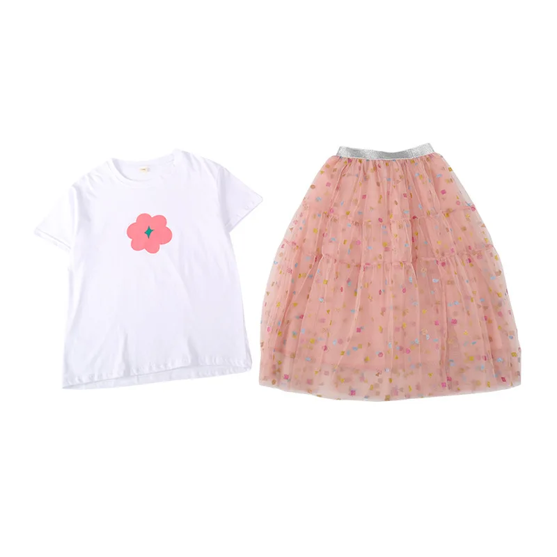 Lovely Fashion Summer 4-13 Years Girls 2 Pcs/Set Party Clothing T-Shirt Short Skirt Suits For Girls