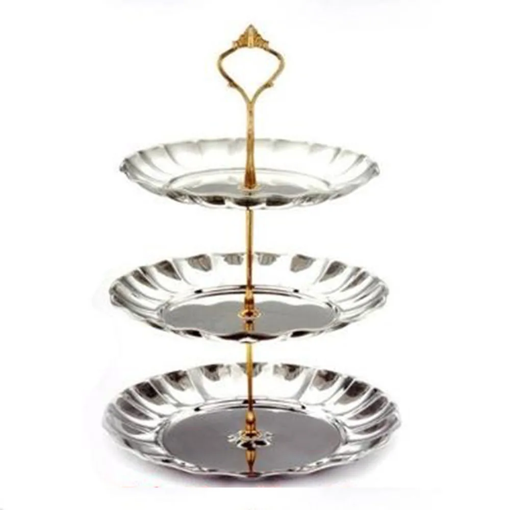 
Colorful 3 tiers metal serving tray for cupcake stainless steel fruit trays hotel party buffet fast food dessert steel plates 