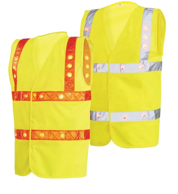 Высокая видимость качество сетки светоотражающий Безопасный светодиодный флэш-жилет с карманами