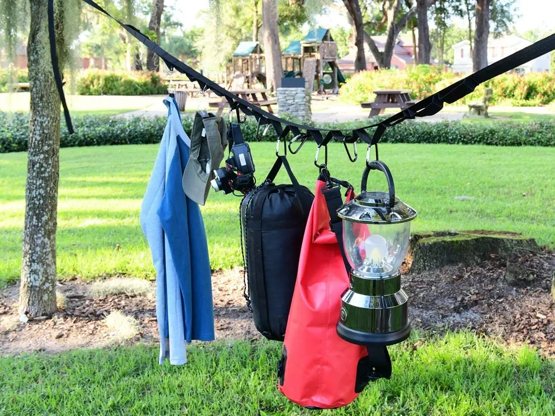 Camping is stored with 19 independent ring for hanging camping equipment equipment and supplies | including mountaineering hook