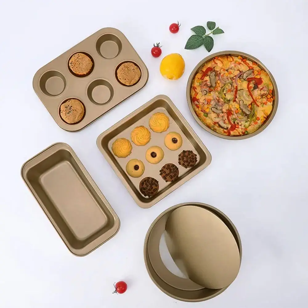 Bakest Gold Nonstick Large Deep Cupcakes Baking Pan Muffin Pans 6 Cups Carbon Steel Metal Holepan Stand Bakeware For Oven Baking