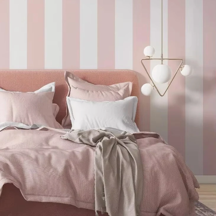 Self-Adhesive Waterproof Thick Wallpaper With Pink White Stripe Pattern Wallpaper Smooth Finish Retro for Home Decor