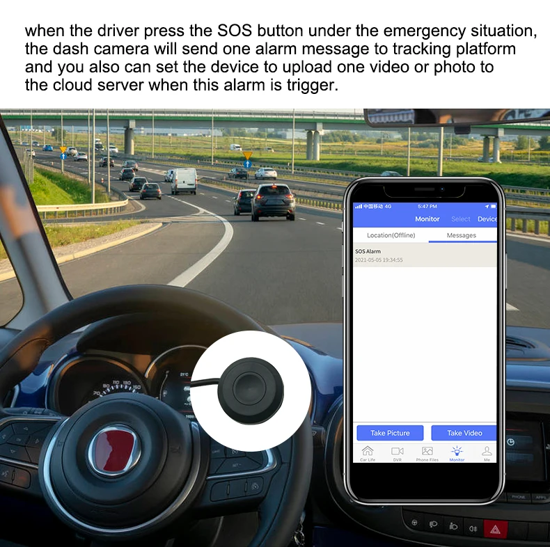 HD 4G Sim Car Dashcam 1080P Mini Smart 3 Channel Dash Camera with Front and Rear Lenses GPS and WiFi