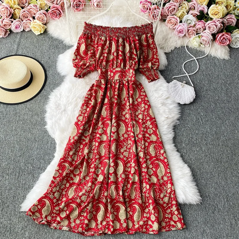 
New Fashion Summer Women Long Dress Off Shoulder Maxi Beach Free Size Lady Dress 
