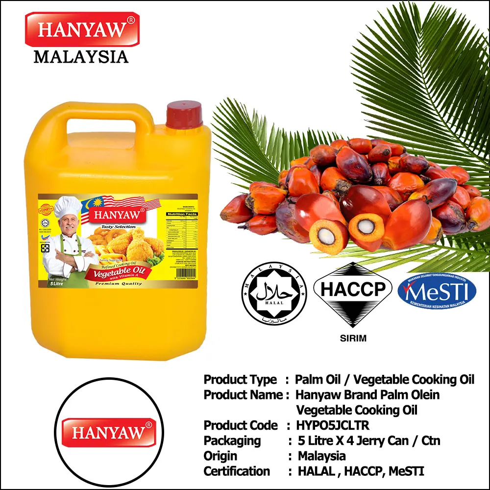 [Malaysia] Fast Shipping + Halal Certified Hanyaw Brand Olein CP8 Palm Oil Vegetable Cooking Oil ( 5 Litre/ Jerry Can )