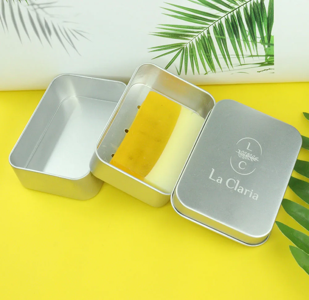 Bathroom Drain Layer Soap Dish Rectangle Custom Logo Empty Container Aluminium Soap Tin Case Box with Lid