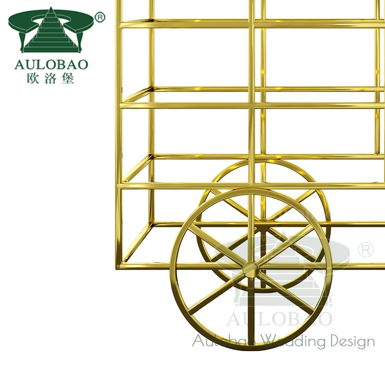 Свадебные украшения Золотая тележка для конфет из нержавеющей стали с колесами