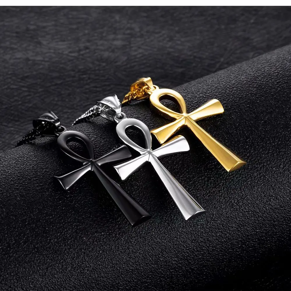 Wholesale Fashion High Quality Gold Silver Hip Hop Long Chain Christian Men Egyptian Ankh Crucifix Cross Necklace For Men