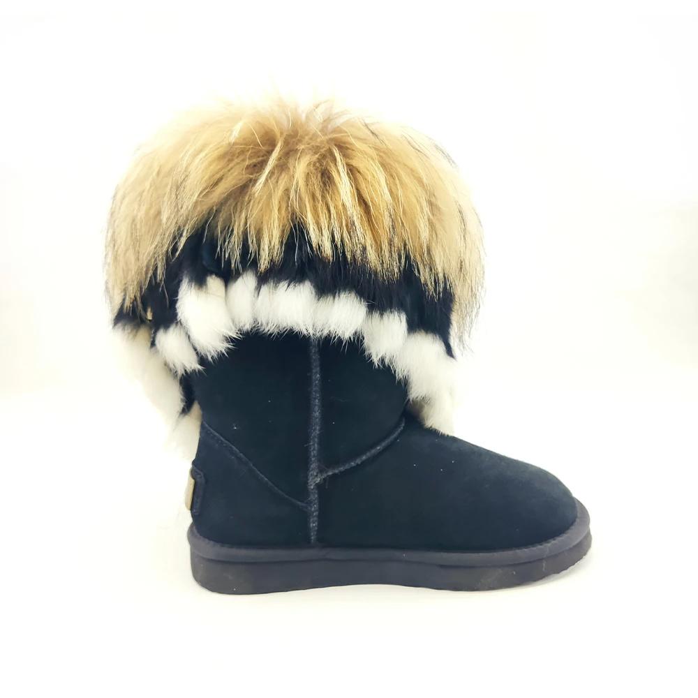 
CF-077 Free Samples Beautiful Genuine Leather Racoon Fur And Rabbit Fur Wholesale Lady Boots, Winter Women Snow Boots Fashion 