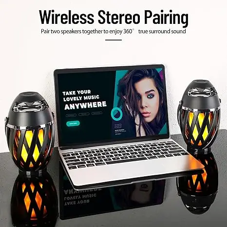 LED Flame Table Lamp Atmosphere Bluetooth Speaker Night Light for Indoor Outdoor Torch Atmosphere Bluetooth Speakers Waterproof