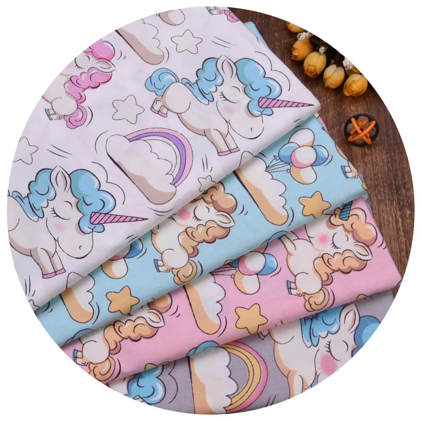 wholesale DIY cloth handwork crib bedding textile cushion patchwork upholstery unicorn cartoon printing baby twill cotton fabric