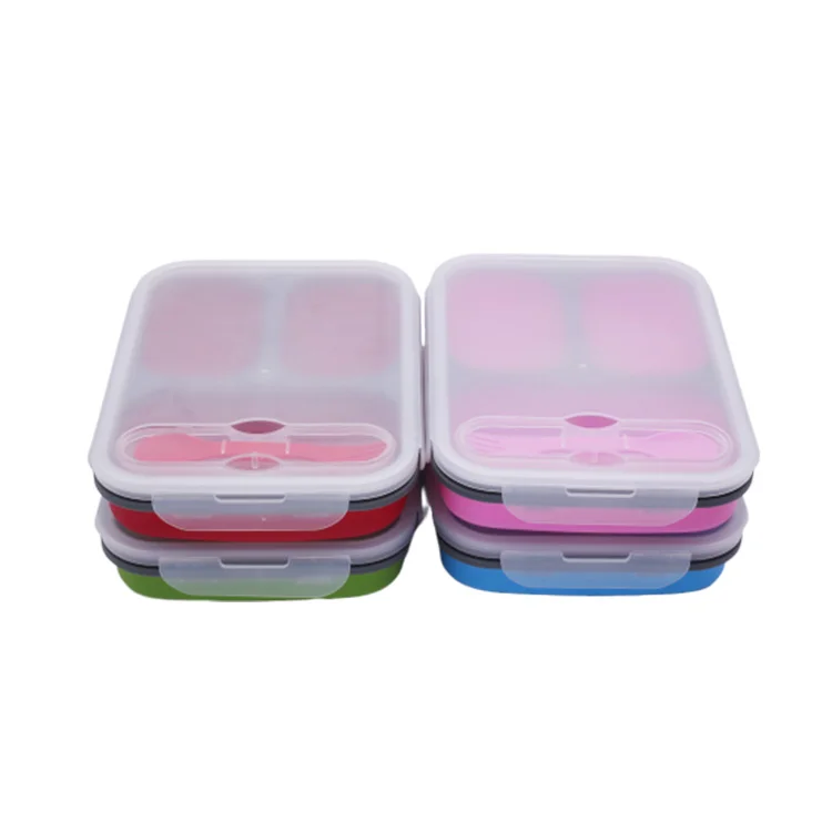 
High Quality Travel Microwave Compartments Silicone Folding Lunch Box 