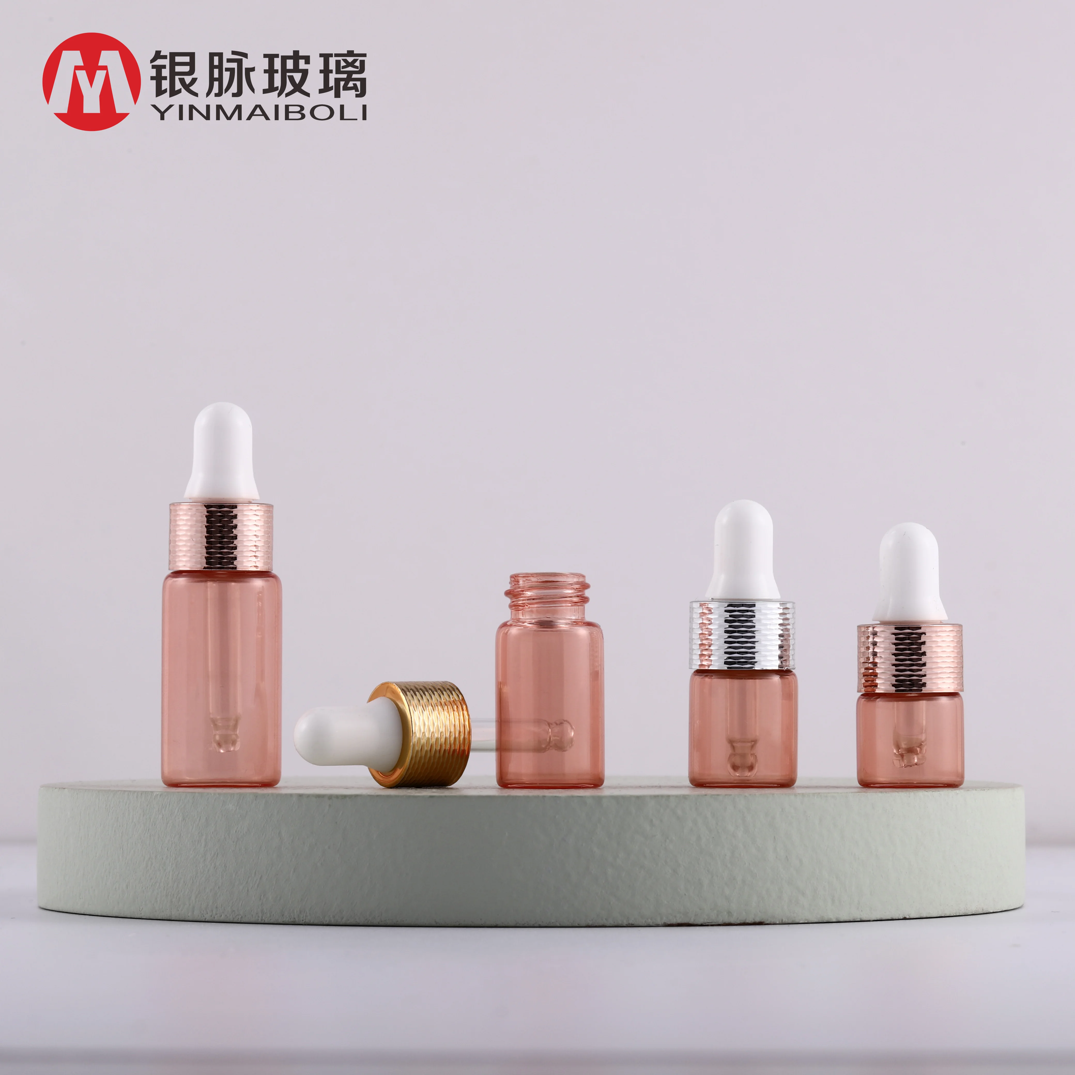 Empty rose gold mini dropper vial sample glass perfume bottle with Honeycomb ring dropper lid