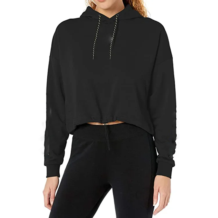 Wholesale Women Plain Hoddies Crop Top Set Cheap Custom Embroidery Logo Hoddies