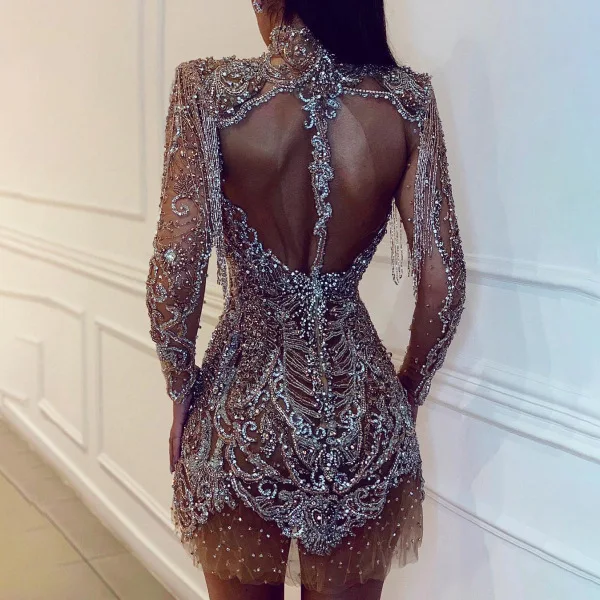 2020 Sexy European and American sequined sexy dress with hollow back and long sleeve skirt dress