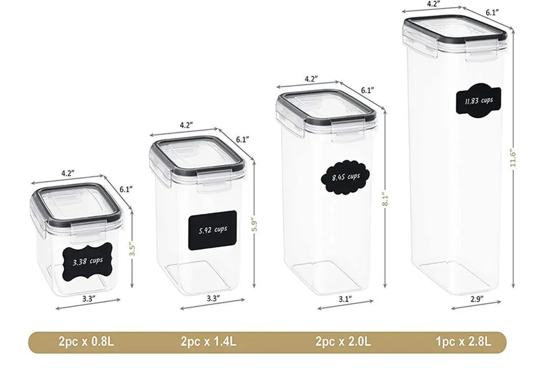 7 Pack BPA Free Airtight Dry Cereal Food Storage Containers Set for Sugar Flour Baking with Measuring Spoon Set and Sticker