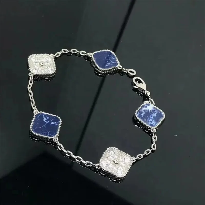 Popular Four-leaf clover motifs Bracelet 925 silver 18k Gold Plated Double Sided Fashion Five Flower Fritillaria Bracelet luxury
