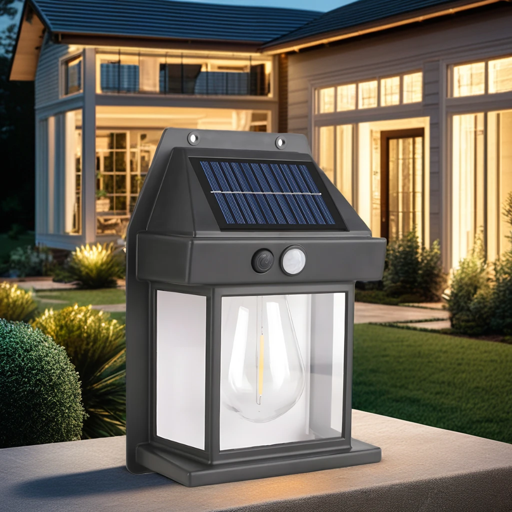 Intelligent Motion Sensor Solar Tungsten Night Lamp 3 Lighting Modes Waterproof LED Wall Lantern Garden Decoration Plastic Body
