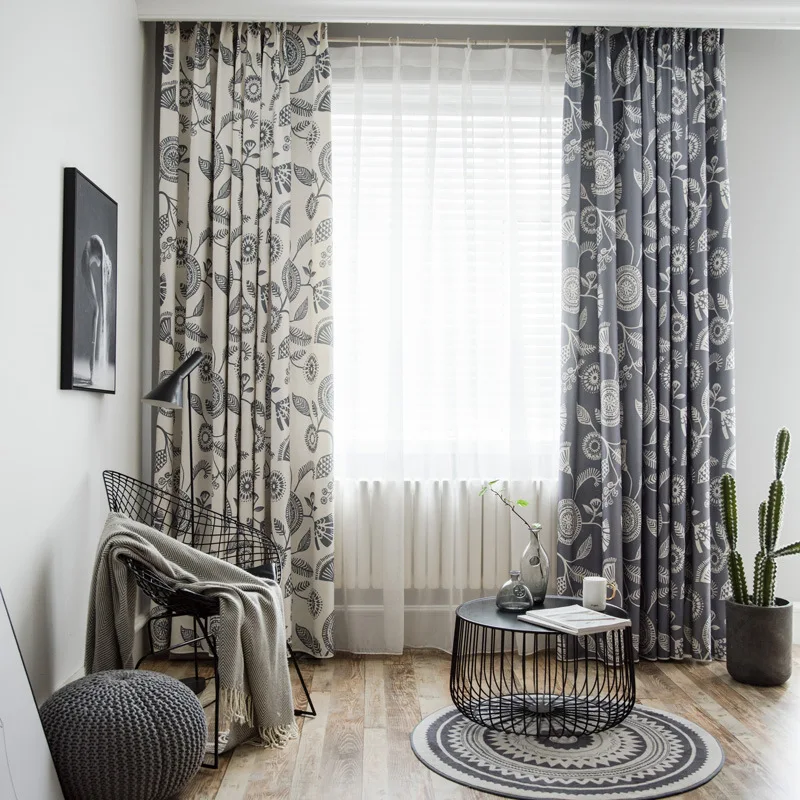 Minimally modern ins Nordic style printed color blocked linen curtains