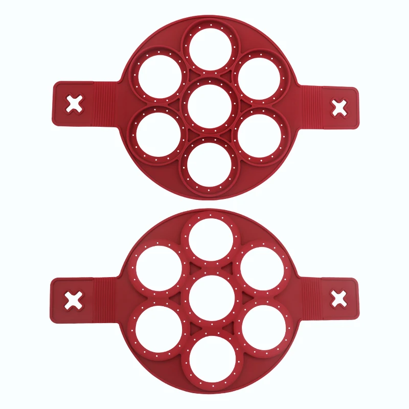 Food Grade High Quality 7 Hole Non-Stick Breakfast Pancake Rings Round Shape Novelty Silicone Fried Egg Mold For Making Cake