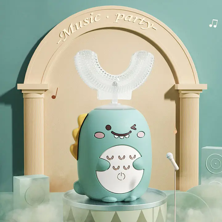 3 Modes Easy Use Cartoon Image 360 Degrees High Quality Safty Food Grade Silicone Ultrasonic U Shape Electric Toothbrush Kids