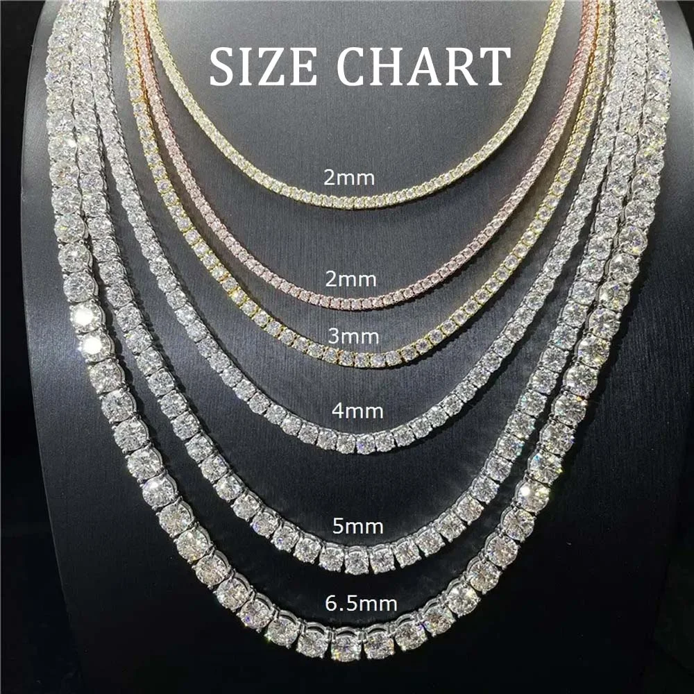 Popular Hiphop 3 Claw Setting Sparkling Lab Diamond Tennis Chain 18K Solid Gold Diamond Chain Link Charm Necklace