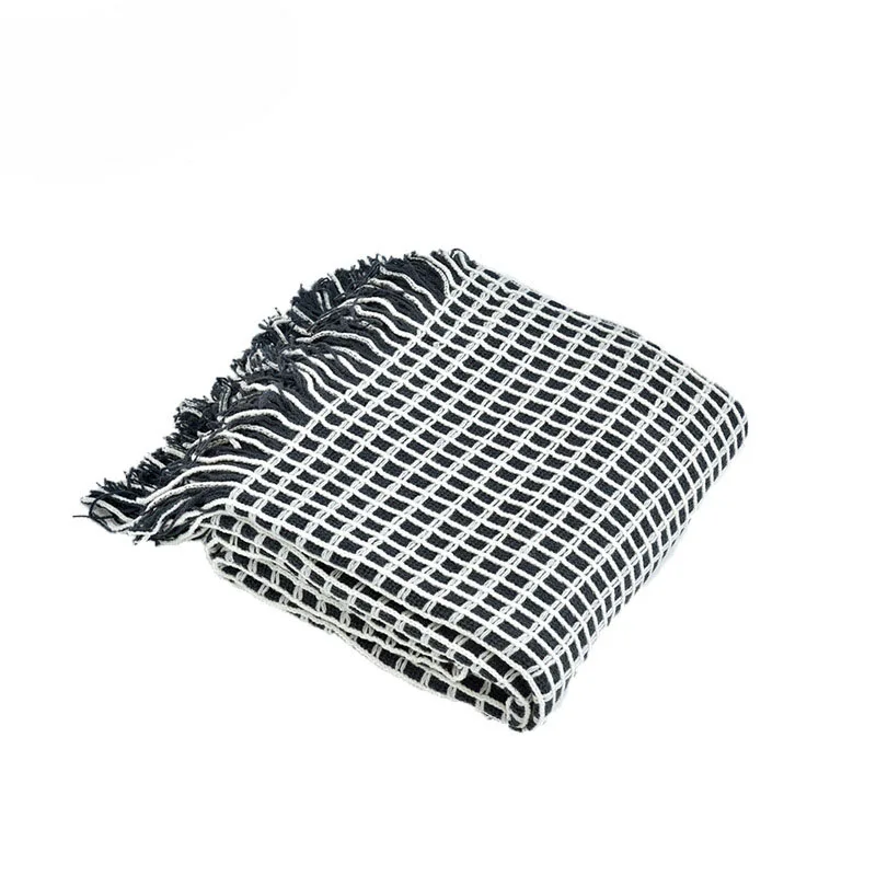 New Arrival Nordic Tassel Waffle Blanket Custom American Solid Color Hotel Sofa Blanket Knitted Office Air Conditioning Blanket