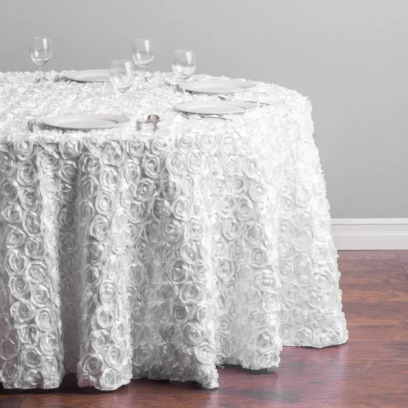 High Quality Fancy Birthday Party Event Luxury Lace Rose Satin Polyester Table Cloth Wedding Decor Tablecloth