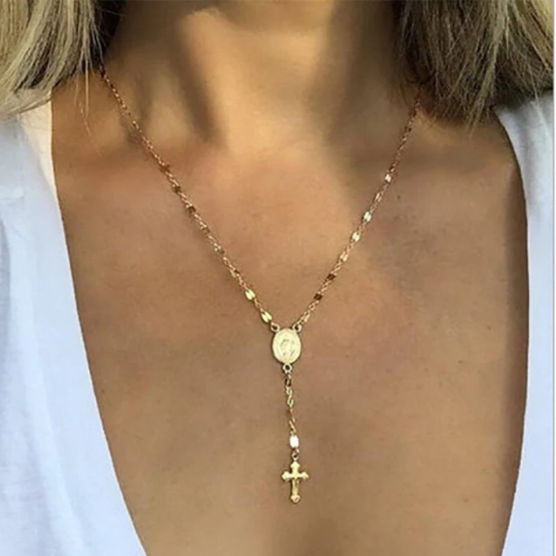16 inches + 4 inches length rose gold/silver sacred religious christian jesus cross pendant necklace for women bible verse