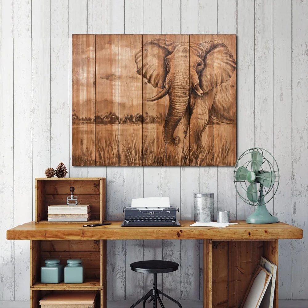 elephant carved wood plank wall art wood art print custom panels print custom