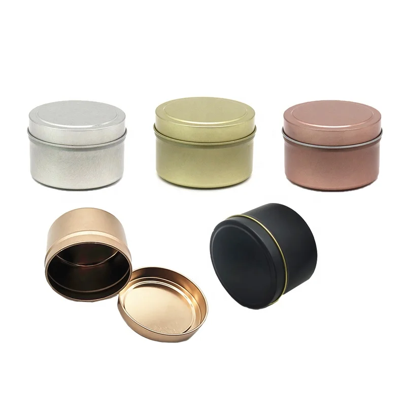 Factory Price 2oz 6oz 8oz Rose Gold Metal Tin Can Black Candle Jars Round Tinplate Container (NIR 01)
